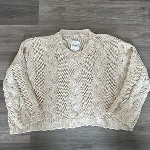 Altar'd State Cream V-Neck Cable Knit Sweater